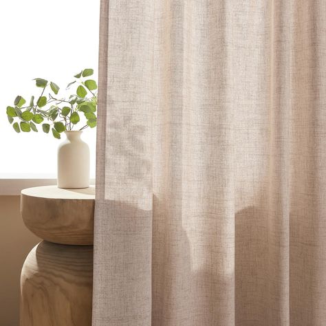 PRICES MAY VARY. BASIC INFORMATION: Package has 2 linen curtain panels, each 52 inch width by 63 inch length. 3 Hanging Options for different home style looks: 1) Using the back loops to hide the curtain rod and create an elegant pleated effect. 2) Using 3-inch pocket to create classic look. 3) Using the clip rings (not included) for easy sliding closure. Choose the hanging ways according to your preference. LIGHT FILTERING & PRIVACY: These neutral linen curtains will soften and filter the stron Organic Modern Curtains Living Room, Neutral Sheer Curtains, Bedroom Linen Curtains, Modern Organic Curtains, Neutral Curtains Bedroom, Curtains For Small Windows In Bedroom, Ivory Curtains Living Room, French Country Curtains Living Room, Curtains With Clip Rings