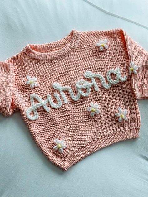 Nature, Daisy Sweater, Sweater Colors, Font Cursive, Sweater Best, Newborn Keepsake, Keepsake Baby Gifts, Personalized Sweater, Custom Baby Gifts