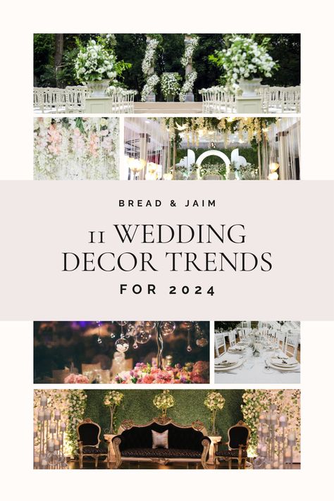 Planning your big day for 2024? It's time to get ahead of the trends! Discover the most stunning 11 wedding decor trends for 2024 that will make your special day a breathtaking, unforgettable experience. From innovative lighting ideas to sustainable decor options, we've got you covered. Don't miss out on these game-changing trends! Wedding Decor Trends, 2024 Weddings, Royal Core, Groovy Font, Personal Stationery, Sustainable Decor, Trends For 2024, Baby S Breath, 2024 Wedding