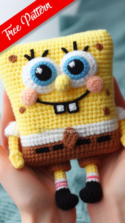 SpongeBob Amigurumi - Free Pattern - Crafts Ideas Spongebob Amigurumi, Spongebob Crafts, Disney Crochet Patterns, سبونج بوب, Amigurumi Minta, Crochet Toys Free, Crochet Disney, Pola Amigurumi, Crochet Animals Free Patterns