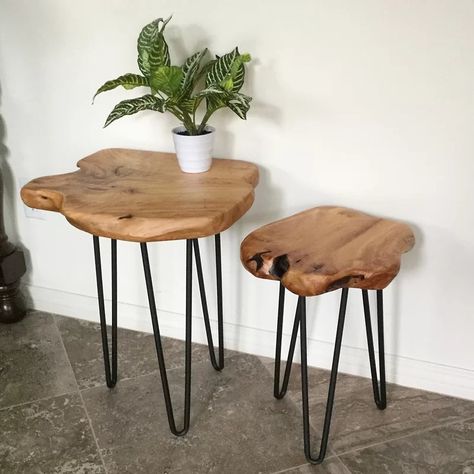Cedar Side Table, Wood And Metal End Tables, Rustic Table Legs, Live Edge Small Table, Walnut End Table, Botox Room, Natural Wood Side Table, Live Edge Side Table, Live Edge End Table