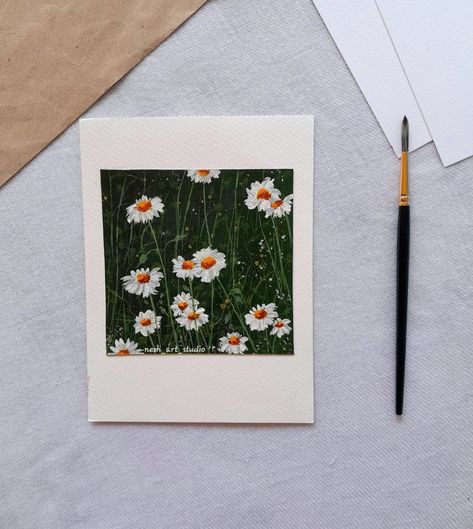 Acrylic painting on paper. Painted Bookmarks Acrylic, Daisies Painting, Gauche Painting, Idea Painting, Coffee Art Painting, Draw Idea, Botanical Inspiration, Ink Doodles, Sky Art Painting