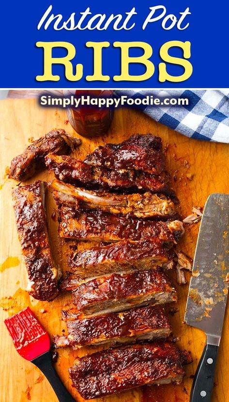 Instant Pot Ribs are deliciously amazing, very tasty, and done in about an hour! These pressure cooker ribs are the best Instant Pot pork ribs! Instant Pot recipes by simplyhappyfoodie.com #instantpotribs #pressurecookerribs Hawaiian Ribs Recipe, Pork Ribs Instant Pot, Instant Pot Pork Ribs, Beef And Mushroom Recipe, Ribs Instant Pot, Pressure Cooker Ribs, Ribs Recipe Oven, Instant Pot Baby Back Ribs, Instant Pot Ribs Recipe