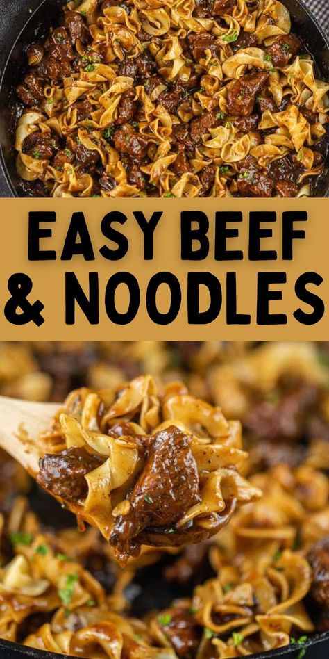 Beef and noodles recipe (& VIDEO!) - easy beef tips and noodles Easy Beef And Noodles, Easy Beef And Noodles Recipe, Beef And Noodles Crockpot, Beef And Noodles Recipe, Beef Tips And Noodles, Beef Tip Recipes, Egg Noodle Recipes, Beef Tips And Gravy, Stew Meat Recipes