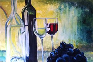 Buy Bottles Paintings & Prints at ArtPal Acrylic Wine Painting, Wine Paintings On Canvas, Wine Painting Acrylic, Grapes Painting Acrylic, Grape Drawing, Wine And Grapes, Grape Painting, Monochromatic Art, Wine Grapes