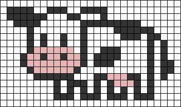 Cow Pixel Art Grid, Cow Kandi Pattern, Cow Grid Pattern, Perler Bead Cow Pattern, Perler Bead Patterns Cow, Cow Alpha Pattern, Cow Perler Bead Patterns, Pixel Art Cow, Perler Bead Cow