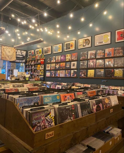 Seattle Record Store, Cozy Record Store, Record Store Interior, 80s Record Store, 70s Record Store, Record Collection Aesthetic, 90s Record Store, Music Shop Aesthetic, Vinyl Shop Aesthetic