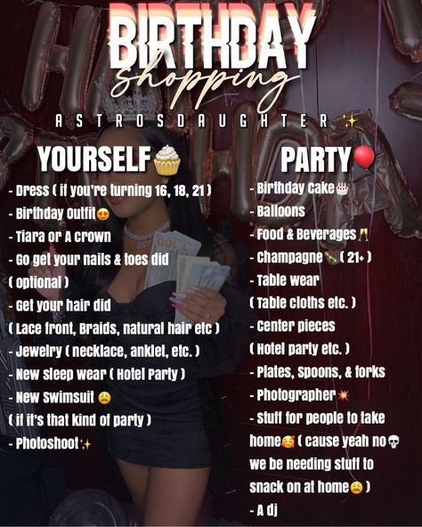 18th Birthday To Do List, 21st Birthday Plans Ideas, Places To Go Out To Eat For Your Birthday, What To Do For My 18th Birthday, Things To Do For Your Birthday Baddie, 18birthday Caption, How To Plan A Sweet 16, 21st Birthday Plans, Thing To Do For Your 13 Birthday