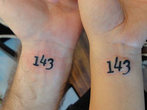 Design- 143 (girls)  Meaning- Stands for "I love you"  Placement- left ring finger 143 Tattoo Ideas, Cousins Tattoos, Bestie Tatoos, 143 Tattoo, Memorial Tattoos Mom, Cousin Tattoos, Father Daughter Tattoos, Matching Tats, Love Yourself Tattoo