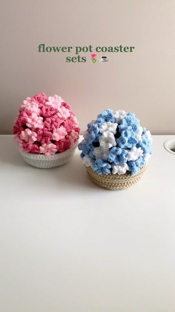 may knots on Instagram: "I’m so excited to finally share this project 😍 a while back my aunt commissioned me to make 2 flower pot coaster sets. She also told me to surprise her with the chosen colours. It was quite a challenge at first cause I’ve never made these types of flowers before but i can’t tell you enough how happy i am with the final results 💐❤️⁣ (pattern: Lacie Bloom on YouTube) ⁣ ⁣ 💐⁣ #crochet #crocheting #crocheter #crochetersofinsta #crochetersofinstagram #amigurumi #amigurumilove #crochetaddict #yarn #yarnaddict #crochetersofig #crochetcute #crochetlove #crochetinspiration #crochetcoaster #crochetflower#crochetflowers #flowerpot #flowercoaster #fibreart #coaster" Amigurumi Patterns, Crochet Pot Tutorial, How To Crochet A Flower Coaster, Crochet Flower Basket Coaster, Flower Pot Coaster Crochet Pattern, Flower Bouquet Crochet Coasters, Crochet Coaster Bouquet, Flower Bouquet Coaster Crochet, Crocheted Flower Pot Coasters