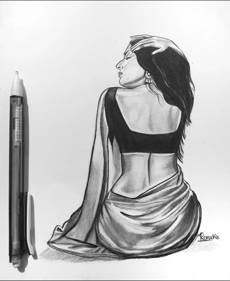 #instaartist #illustrator #design #artistoninstagram #sketchbookdrawing #pencilartist #pen #animeart #dibujo #inktober Mandalas, Croquis, Pencil Sketches Of Women, Saree Art Drawing, Fashion Pencil Sketches, Girl In Saree Sketch, Asthetic Drawings Pencil, Bengali Art Sketch, Easy Pencil Sketch Images