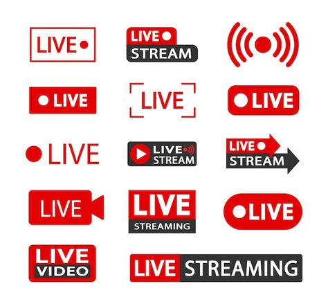 Set of live streaming icons and video br... | Premium Vector #Freepik #vector #stream-logo #live-logo #live-tv #live-broadcast Facebook Background, Social Media Icons Vector, Live Screen, Facebook Icons, Typo Logo, Event Logo, Youtube Logo, Youtube Live, Banner Template Design