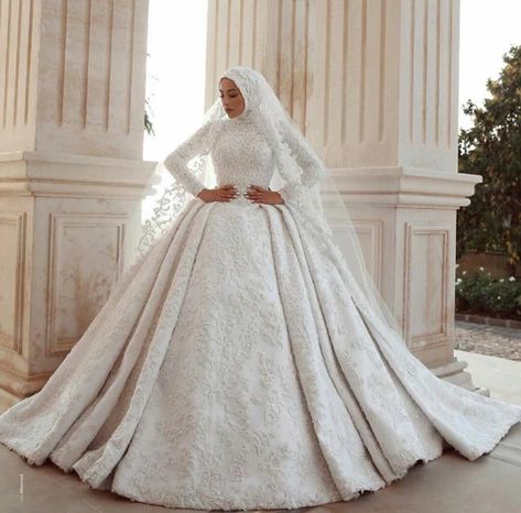 Ball Gown Muslim Wedding Dresses 2020 Long Sleeves Lace Beads Bridal Gowns robe de mariée Plus Size Arabic Church Wedding Dress _ - AliExpress Mobile Wedding Dresses With Veil, Muslim Wedding Dress Hijab Bride, Islamic Wedding Dress, Hijabi Wedding, Wedding Dresses Hijab Bride, Muslim Wedding Gown, Church Wedding Dress, Muslim Bridal, Muslimah Wedding Dress