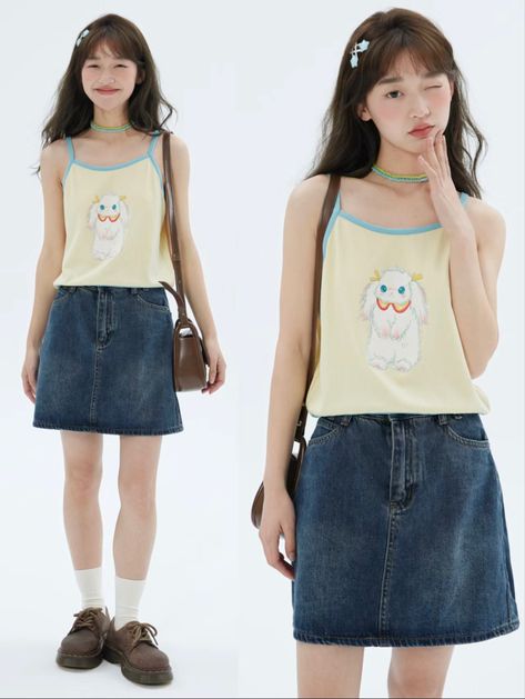 Shojo Manga Outfits, Japanese Style Outfits Casual, Underpass Outfit, Loose Feminine Outfits, Colorful Overalls Outfit, Sixth Dimension Outfits, Sixth Dimension Clothing, Igari Clothes, Cute Japanese Outfits Casual