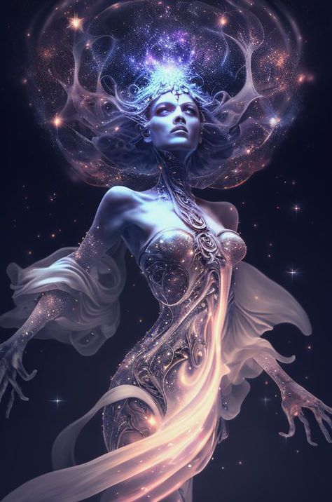 Higher Self Art, Space Goddess, Energy Meditation, Star Goddess, Gothic Fantasy Art, Spiritual Artwork, Feminine Art, Goddess Art, Arte Fantasy