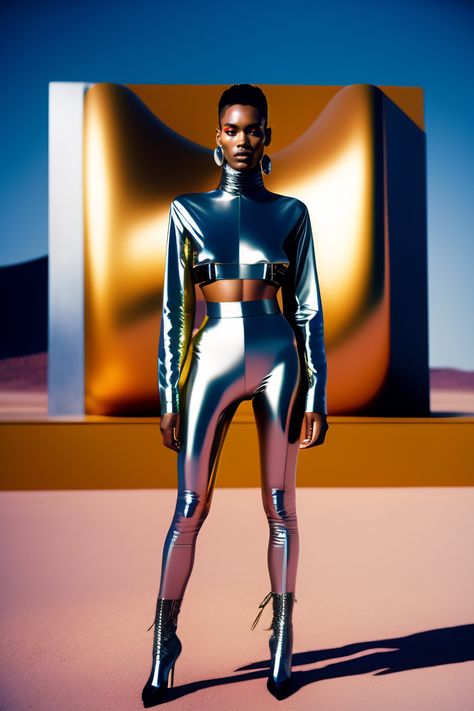 Couture, Futuristic Fashion Female, Retrofuturism Aestethic Fashion, Neo Futurism Fashion, Chrome Editorial, Futuristic Fashion Photoshoot, Y3k Outfits Futuristic, Futuristic High Fashion, Futuristic Photoshoot Ideas