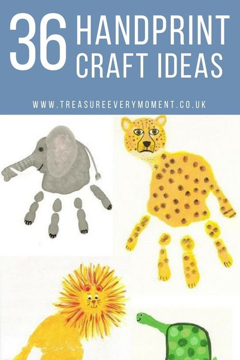 CHILDREN: 36 Handprint Craft Ideas Zoo Animal Infant Art, Giraffe Handprint Craft, Hippo Handprint Craft, Baby Hand Print Ideas, Paint Handprint Ideas, Baby Handprint Ideas, Handprint Painting Ideas, Hand Print Ideas, Animal Handprint Art