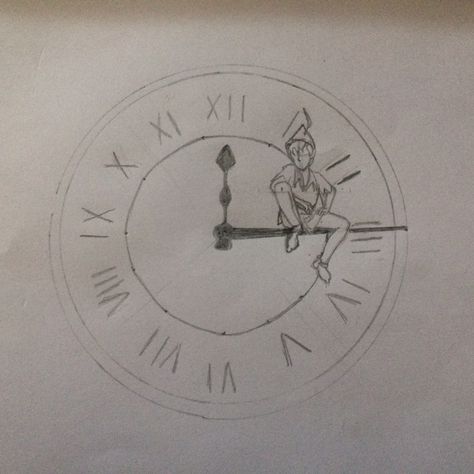 Easy Peter Pan Drawings, Peter Pan Clock Tattoo, Peter Pan And Tinker Bell Tattoo, Peter Pan Drawing Ideas, Small Peter Pan Tattoo, Peter Losing Wendy Tattoo, Peter Pan Drawing Easy, Peter Pan Embroidery, Peter Pan Drawing Sketches