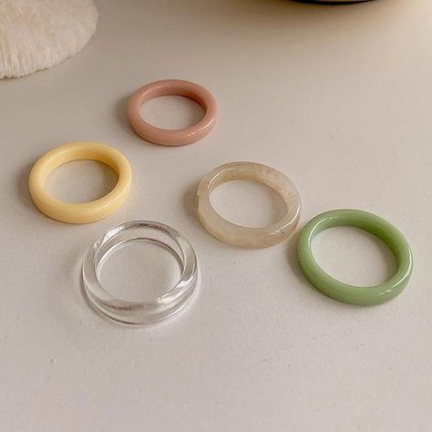 Tortoise Ring, Rings Set For Women, Minimalist Accessories, Acrylic Ring, Indie Jewelry, Transparent Resin, Pattern Ring, Trendy Ring, Circle Ring