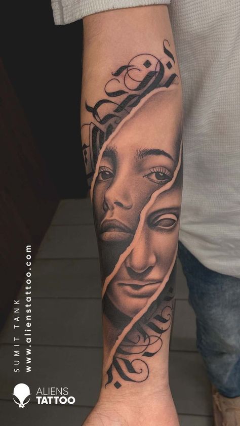 230+ Pretty Black and Grey Tattoo Designs (2023) - TattoosBoyGirl Best Black And Grey Tattoos, Realism Colored Tattoo, Realistic Tattoo Design Ideas, Realistic Tattoo Ideas, Double Exposure Tattoo, Realistic Tattoo Design, India Tattoo, Aliens Tattoo, Realist Tattoo