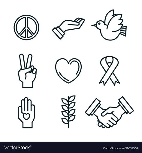 Peace Related Drawings, Symbol Of Kindness, Symbols Of Kindness, Peaceful Drawings Ideas, Peace Symbol Art, Symbols For Peace, Peace Doodle, Peace Collage, Peace Icon