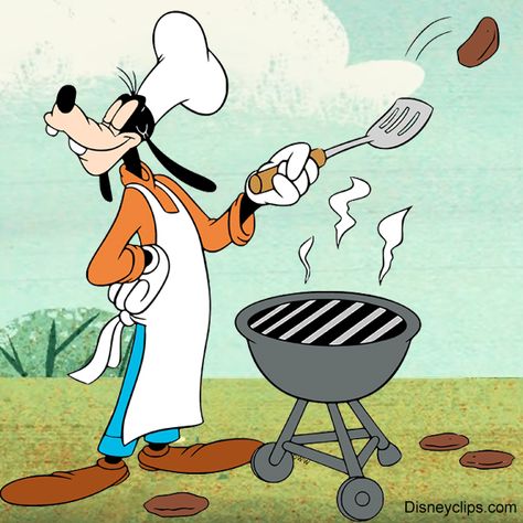 Clip art of Goofy flipping burger patties on the grill #disney, #goofy, #summer, #barbecue Goofy Tattoo Disney, Disney Drawing Challenge, Goofy Friends, Pippo Disney, Disney Characters Goofy, Popeye And Olive, Disney Goofy, Goofy Disney, Riding A Bicycle