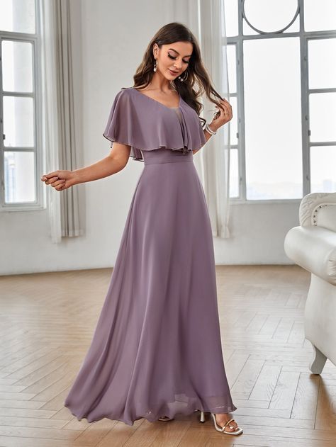 Chiffon Maxi Dress With Sleeves Classy, Bridesmaid Gown With Sleeves Classy, Elegant Bridesmaid Dresses With Sleeves, Bridesmaids Gowns With Sleeves, Dusty Purple Bridesmaid Dresses, Bridesmaid Dresses Purple, Chifon Dress, Modest Bridesmaid Dress, Bridesmaid Dresses Chiffon