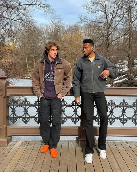 Grant solis on Instagram: “Carhartt kings 👑” Carhartt Men Outfit, Vintage Carhartt Jacket Outfit, Carhartt Street Style, Carhartt Jacket Outfit Men, Carhartt Detroit Jacket Outfit, Carhartt Outfit Men, Carhartt Fashion, Mens Carhartt Jacket, Carhartt Jacket Outfit