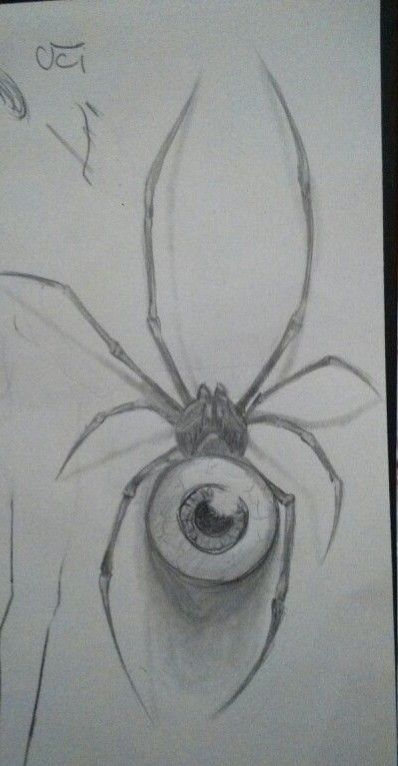 Grunge Spider Drawing, Eye Scary Drawing, Eye Spider Drawing, Eyeball Spider Tattoo, Spider Crawling Out Of Eye Drawing, Spider With Eye Tattoo, Spider Coming Out Of Eye Drawing, Creepy Stuff To Draw, How To Draw Creepy Eyes