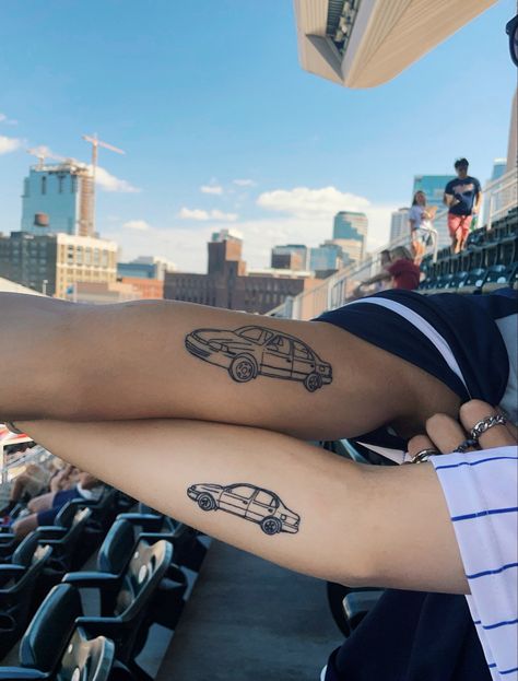 Sedan, arm tattoos, bicep tattoo, elbow tattoo, Toyota Corolla, line tattoo, matching tattoos, sibling tattoos, memory tattoos Car Tattoo Placement, Realistic Car Tattoo, Emma Chamberlain Car Tattoo, Car Line Tattoo, Retro Car Tattoo, Cute Car Tattoos, Matching Car Tattoos, Toyota Tattoo, Honda Tattoos