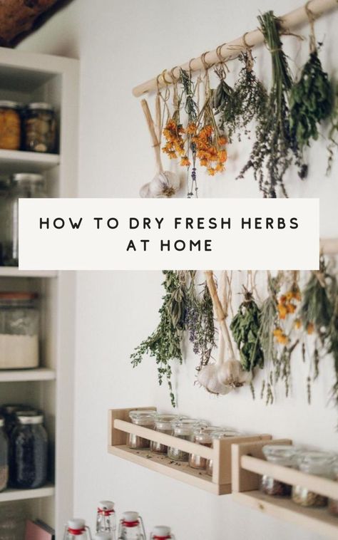 How To Hang Herbs To Dry, Indoor Apothecary Garden, Indoor Herb Garden Diy Kitchens, Herbs Drying, Drying Rack Diy, Herbs At Home, Drying Fresh Herbs, Herb Rack, Herb Drying Racks