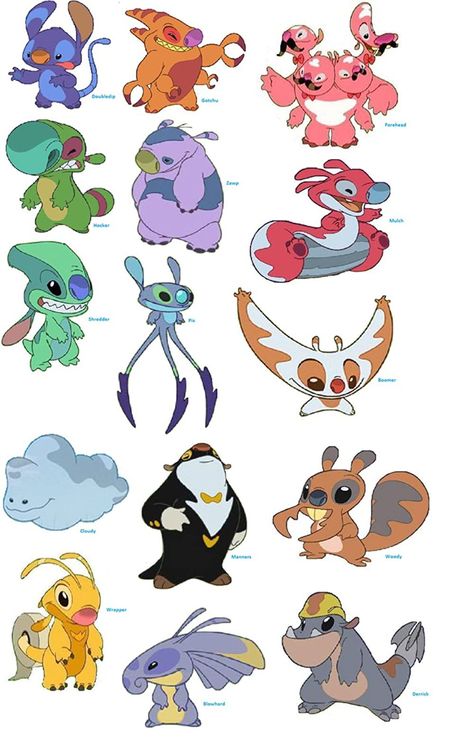 Lilo And Stitch Aliens, Disney Characters Lilo, Stitch Experiments, Stitch Cousins, Lilo And Stitch Experiments, Lilo And Stitch Characters, Lelo And Stitch, Dragon Type Pokemon, Lilo And Stitch Merchandise