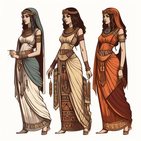 Egyptian Women Fashion, Ancient Egypt Outfits Aesthetic, Ancient Egypt Assassins Creed, Egyptian Attire For Women, African Ancient Clothes, Old Egypt Clothes, Eygptain Clothes, Ancient Outfits Female, Ancient Egypt Women Clothing