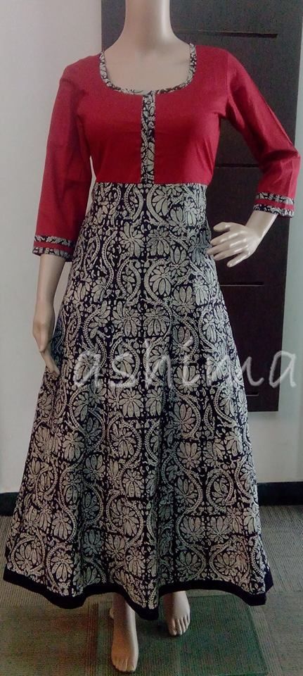 Code:3112150 - Flared Block Printed cotton Kurtha Price INR:1690/- Reka Bentuk Blaus, Sukienki Maksi, Kurta Patterns, Churidar Designs, Salwar Designs, Batik Fashion, Salwar Kamiz, Kurti Neck Designs, فستان سهرة