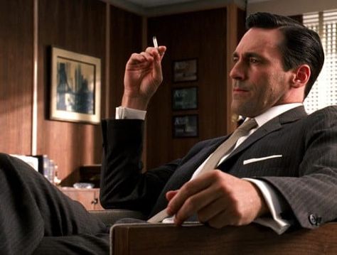 Jon Hamm's character Don Draper smoked constantly--when he wasn't drinking. Advertising Major, Mad Men Quotes, Mad Men Don, Mad Men Don Draper, John Hamm, Mad Men Fashion, Don Draper, Jon Hamm, Septième Art