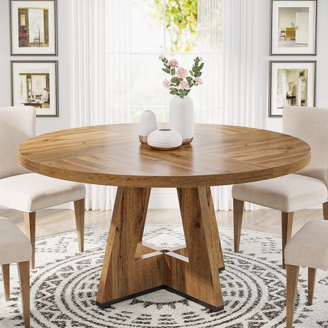 47 Inch Round Dining Table for 4, Wood Kitchen Dinner Table for Kitchen Dining Living Room - N/A - Bed Bath & Beyond - 39780858 Round Dining Table With Leaf Extensions, Round Natural Wood Table, Round Table Dining Room Wood, 52 Inch Round Dining Table, Boho Kitchen Table Round, Circular Wood Dining Table, Round Dining Table Rustic, Solid Wood Round Dining Table, Dining Table Round Wood