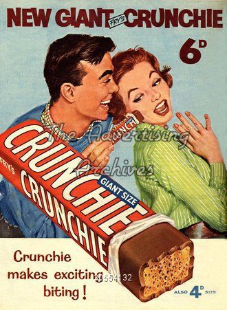 british 1950's sweets - Yahoo Image Search results Crunchie Chocolate, Vintage Food Posters, ポップアート ポスター, Vintage Advertising Art, Vintage Advertising Posters, Old Advertisements, Retro Advertising, Food Ads, Retro Ads