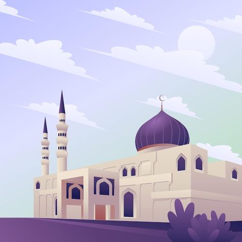 Mosque beautiful scene vector purple cre... | Premium Vector #Freepik #vector #islamic-greeting #mosque-illustration #ramadan-wallpaper #islamic-celebration Mosque Illustration Art, Mosque Animation, Islamic Illustration Art, Masjid Illustration, Mosque Beautiful, Brick Wallpaper Iphone, Muslim Background, Wallpaper Muslim, Muslim Illustration