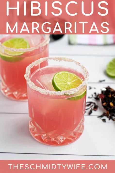 Margaritas, Craft Margarita Recipe, Refreshing Margarita Recipe, Hibiscus Alcoholic Drinks, Hibiscus Drink Cocktails, Pink Liquor Drinks, Hibiscus Margarita Recipe, Pink Tequila Drinks, Hibiscus Tea Drinks