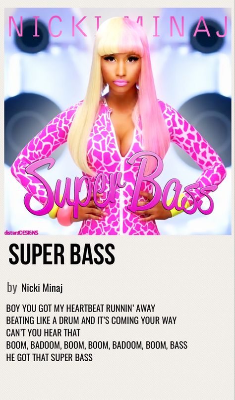 minimal poster of the song super bass by nicki minaj Nicki Minaj Super Bass Album Cover, Nicki Minaj Theme Party, Nicki Minaj Super Bass Outfit, Superbass Nicki Minaj, Super Bass Nicki Minaj, Nicki Minaj Album Cover, Female Duos, Nicki Minaj Poster, Niki Manaj