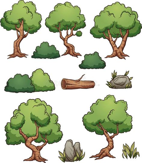 Forest cartoon trees and bushes. Cartoon forest trees, bushes, hedges and rocks. , #ad, #forest, #Cartoon, #rocks, #hedges, #cartoon #ad Cartoon Forest, Forest Cartoon, Forest Drawing, Cartoon Trees, Illustration Simple, Seni Cat Air, Forest Trees, Cartoon Background, Tree Illustration