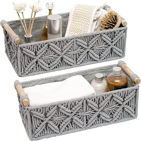 Amazon.com: Macrame Storage Basket Boho Decor Baskets for Organizing Woven Decorative Basket for Countertop Toilet Paper Basket for Toilet Tank Top Shelf Basket with Handle for Bathroom Decor Bedroom Nursery Livingroom Entryway (Set of 2) : Everything Else Macrame Storage, Toilet Paper Basket, Paper Tanks, Macrame Boho Decor, Decor Baskets, Basket Boho, Decorative Storage Bins, Toilet Paper Storage, Decorative Basket