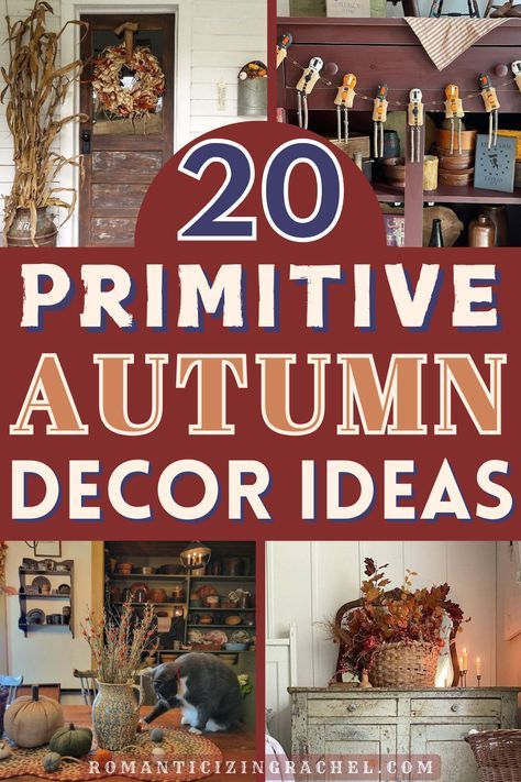 Create the country farmhouse autumn oasis of your dreams with these primitive fall decorating ideas! Simple and multi-functional decor is the way to go this fall. All of the cozy primitive decorating country ideas in this post are easy to copy and affordable to incorporate! Rustic fall home decor never looked better. Fall Decor Primitive, Decorate With Crocks Rustic, Living It Country, Primitive Autumn Decor, Country Cottage Fall Decor, Fall Interior Decor Cozy, Antique Washboard Decor Ideas, Fall Diy Projects Home Decor, Primitive Fall Crafts Diy