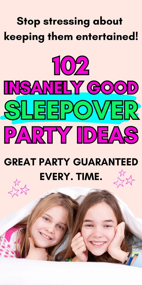 This is a big list of the best 102 ideas for hosting the most brilliant sleepover party /slumberparty for your child for their birthday party, aesthetic ideas kids love, things to do at a sleepover for kids, things to do at a sleepover for tweens, sleepover party activities, sleepover party games, sleepover party games printables, sleepover party food ideas, sleepover snacks ideas, fun things to do at a sleepover, sleepover games, how to host an epic sleepover party for tween girls or tween boys Sleepover Snacks Ideas, Sleepover Party Food, Sleepover Party Activities, Birthday Party Aesthetic Ideas, Sleepover Party Foods, Fun Sleepover Ideas For Kids, Sleepover Ideas For Kids, Sleepover Party Ideas, Sleepover Snacks