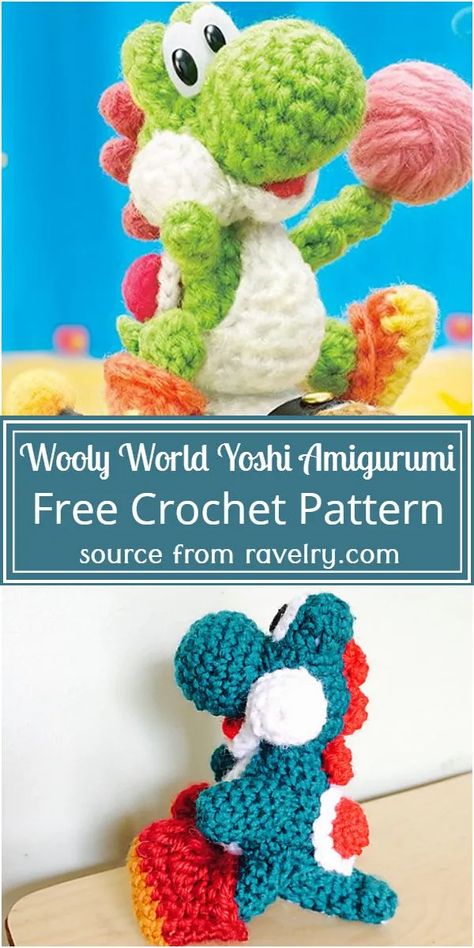 Free Crochet Yoshi Patterns - Fun Crochet Patterns Crochet Yoshi, Yoshi Amigurumi, Fun Crochet Patterns, Crochet Super Mario, Mario Crochet, Pokemon Crochet Pattern, Disney Crochet Patterns, Ravelry Crochet, Crochet Disney