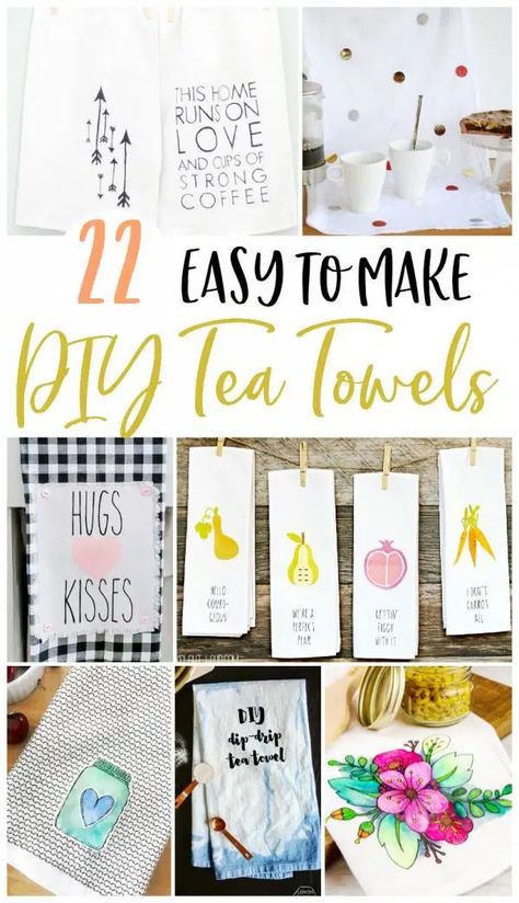 22 Decorative DIY Tea Towels For Your Kitchen – Home and Garden Tea Towel Cricut, Diy Tea Towels, Dish Towels Diy, Embroidery Kitchen Towels, Tea Towels Crafts, Kitchen Towels Diy, Dish Towel Crafts, Kitchen Towels Crafts, Shibori Diy