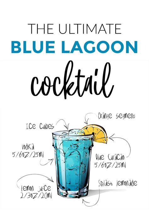 How to make a blue lagoon cocktail. This blue cocktail drink tastes amazing and looks just like the ocean. It is such an easy drink to make too and looks so cool at a party Cocktail Drinks For Party, Blue Curacao Cocktail Recipes, Blue Amalfi Drink, How To Make Blue Lagoon Drink, Blue Lagoon Cocktail Recipe, Nautical Drinks Cocktails, Simple Blue Cocktails, Blue Cocktail Drinks Recipes, Tiffany Blue Drinks Cocktails