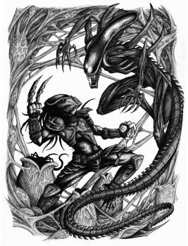 AVP by HectikEthnik on DeviantArt Avp Tattoo, Predator Tattoo, Aliens Vs Predator, Pentel Energel, Soul And Maka, Micron Pen, The Predator, Mythology Tattoos, Alien Vs Predator