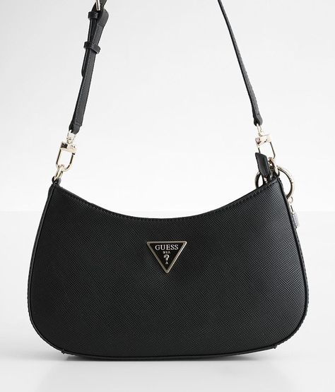 Guess Noelle Saffiano Purse - Women's Bags in Black | Buckle Black Purse For Prom, Black Purse Small, Simple Black Purse, Black Purse Outfit, Mini Bag Outfit, Small Handbags For Women, Black Mini Purse, Small Bag Black, Shoulder Bag Outfit