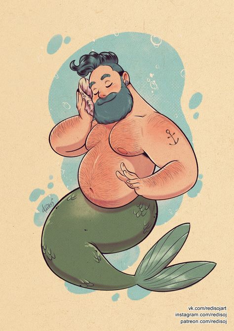 MerMay 2019 on Behance Cartoon Mermaid Drawing, Fat Mermaid Tattoo, Fat Character Design, Merman Tattoo, Mermaid Illustration Art, Chubby Mermaid, Fat Mermaid, Body Positivity Art, Plus Size Art